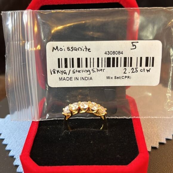 Gorgeous Moissanite 5 Stone Ring 18kYG over 925 Sterling Silver 2.25ctw size 5 - Picture 10 of 12